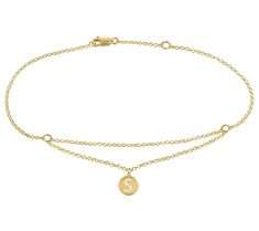 Pep up your stride and flaunt your personality by adding this elegant anklet adorned with a personalized motif. From Heights Jewelers. Personalized Gold Elegant Anklets, Elegant Personalized Gold Anklets, Elegant Gold Personalized Anklets, Initial Anklet, Elegant Anklet, S Initial, Initial A, Gold Anklet, Ankle Bracelet