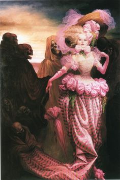 a painting of a woman dressed in pink