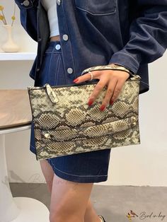 Bird in Bag - Leather Clutch Bag Leather Clutch Bag, Printed Clutch, Leather Clutch Bags, Snakeskin Print, Print Style, Evening Clutch, Bird In Bag, Bag Women, Leather Clutch