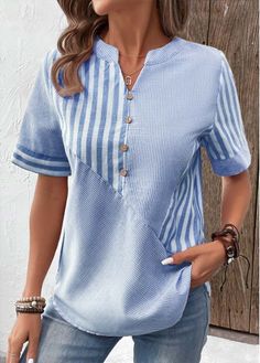 Color:Light Blue;Size:S;Size:M;Size:L;Size:XL;Size:XXL;Package Contents:1 X Blouse;Occasion:Other;Style:Casual; Chic Blue Patchwork Blouse, Chic Blue Blouse With Patchwork, Blue Casual Blouse With Patchwork, Casual Blue Blouse With Patchwork, Spring Blue Patchwork Blouse, Casual Light Blue Patchwork Tops, Light Blue Patchwork Blouse For Spring, Light Blue Patchwork Blouse For Summer, Blue Blouse With Splicing For Spring