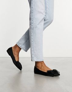 ASOS DESIGN Lila bow ballet in black | ASOS Casual Black Ballet Flats With Bow, Black Slip-on Flats With Bow, Trendy Flats With Bow, Black Bow Slip-on Ballet Flats, Black Slip-on Ballet Flats With Bow, Black Flats With Bow And Round Toe, Black Ballet Flats With Bow And Flat Heel, Black Pointed Toe Flats With Bow, Chic Black Flats With Bow