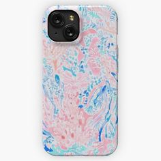 an iphone case with pink and blue flowers on it