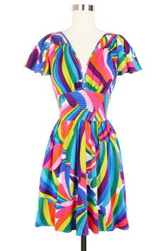 Deep Cut Camilla Mini Dress - Rainbow Bright Rainbowcore Fashion, 1980s Fashion Trends, Best Maxi Dresses, Bright Dress, Rainbow Outfit, Rainbow Bright, Rainbow Dress, Clothing And Textile, 1940s Dresses