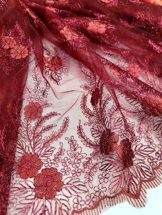 52 inch floral embroidered sequin burgundy, if you want order more than one yard we will send in one piece yards continuous Burgundy Lace, Gown Prom, Bridal Dress, Floral Flowers, Embroidered Flowers, Quinceanera, Mesh Fabric, Bridal Dresses, Sequin