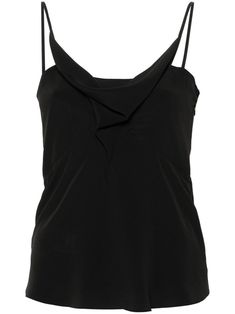 black crepe texture spaghetti straps sleeveless round neck with cowl effect cut-out detailing to the rear full lining curved hem concealed side hook and zip fastening Crepe Top, Versace Outfit, Yoko London, City Dress, Summer Beach Wear, Cami Tanks, Lady Dior, Top Shoes, Isabel Marant