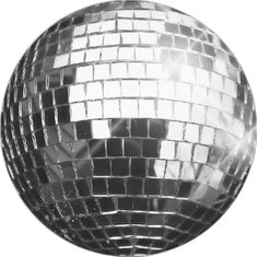 a shiny disco ball is shown in black and white