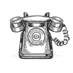 an old fashioned phone with two hands on the dial - telephones are drawn in black and