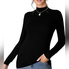 Size S Color Black Fabric Type 95% Rayon, 5% Spandex Turtleneck Black Mock Neck Top For Layering, Black Stretch Turtleneck With Funnel Neck, Black High Stretch Funnel Neck Top, Casual Black Mock Neck Top, Black High Neck Top With High Stretch, Black Stretch Mock Neck Top For Layering, Black Funnel Neck Trendy Turtleneck, Fitted Black High Neck Turtleneck, Spring Black High Stretch Mock Neck Top