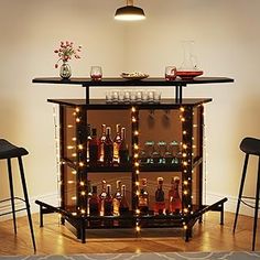 Black Home Bar, Mini Bar Table, Home Bar Unit, Home Mini Bar, Mini Bar At Home, Unique Wine Bottles, Industrial Modern Design