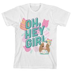 Celebrate Easter with this Squishmallows youth short sleeve t-shirt! The bright white tee features a big, colorful graphic of Griella alongside the words “Oh, Hey Girl.” The short sleeves and crew neck offer comfort and style that are perfect for all-day, any-day wear, and since it's crafted from high-quality, 100% cotton, this tee ensures a soft and comfortable feel. When it's time for cleaning, simply machine wash it cold and tumble dry low for effortless care. Playful Easter T-shirt With Short Sleeves, Playful Short Sleeve T-shirt For Easter, Playful Easter Short Sleeve T-shirt, White Short Sleeve T-shirt For Easter, White Crew Neck T-shirt For Easter, White Playful T-shirt For Easter, Playful White T-shirt For Easter, Playful White Easter T-shirt, Collar Stays