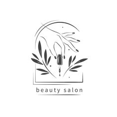 the logo for beauty salon with two hands touching each other's nails and olive branches