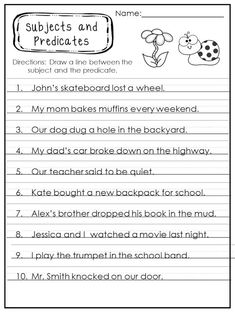 worksheet for subject and predicates with pictures on the back ground,