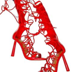 Summer Lace-up Heels With Red Sole, Red Lace-up Party Sandals, Red Lace-up Heels For Summer, Spring Party Lace-up Fitted Sandals, Red Lace-up Sandals For Party, Fitted Lace-up Sandals For Spring Party, Red Lace-up Sandals For Spring, Red Lace-up Heels For Spring, Red Lace-up Heels For Evening