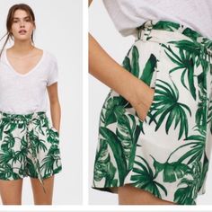 H&M High Waisted Tropical Print Leaf Patterned Shorts W/ Tie Belt Size 4 Brand New With Tags. Chic Tropical Print Bottoms For Summer, Chic Tropical Print Summer Bottoms, Chic Summer Bottoms By H&m, Trendy H&m Summer Shorts, Summer Day Out Shorts By H&m, H&m Summer Shorts For Day Out, Summer Shorts For Day Out By H&m, H&m Shorts For Summer, H&m Summer Bottoms For Vacation