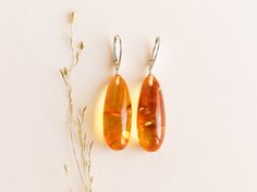 "Massive natural Baltic amber cognac color earrings is a perfect choice for classy style admirers! Perfect choice to brighten up office outfit or look even more beautiful on a special occasion! Shaped in drop form these earrings are the best example of royal and unforgettable jewelry. MATERIALS AND SIZE: Stone: 100% Natural Baltic Amber Findings: sterling silver 925 Weight: 8,6g  (0,3 oz)                                                     Bead size: 3,7cm (1,45 in) x 1,4 cm (0,55 in) Total leng Classic Amber Earrings For Formal Occasions, Elegant Orange Earrings For Gift, Amber Earrings For Gift, Elegant Handmade Amber Earrings, Elegant Amber Dangle Earrings, Elegant Amber Teardrop Earrings, Amber Drop Earrings For Formal Occasions, Handmade Elegant Baltic Amber Earrings, Elegant Baltic Amber Teardrop Earrings