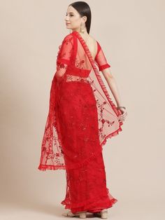 Breathtaking red net embroidered ruffled saree online for women which is crafted from net fabric and comes with net blouse. Ruffled Saree, Net Blouse, Saree Sale, Net Blouses, Embroidered Wedding, Net Fabric, Saree Online, Custom Tailoring, Sarees Online