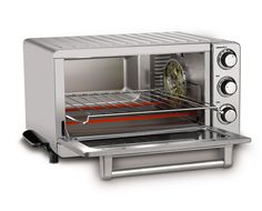 a toaster oven with the door open