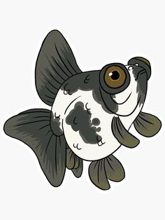 a cartoon fish with brown eyes and black spots on it's body, swimming in the water