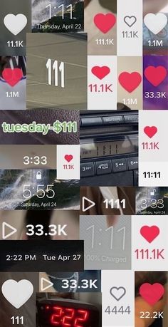 the collage shows different types of hearts and numbers on each side of the screen