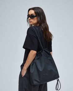 Rove Shoulder Bag - Onyx Pouch Drawstring, Metal Logo, Zipper Pulls, Bag Dress, Metallic Logo, British Indian, Laptop Sleeve, Laptop Sleeves, Sweater Jacket