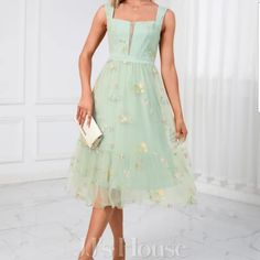 Color Is Celadon. Brand New, Perfect Condition. Celadon Color Cover Also On My Page. Bust: 41 3/4 Waist:36 1/4 Length: 47 3/4. Make Me An Offer. Feminine Green A-line Midi Dress, Light Green Fitted Dress For Brunch, Spring Party Dress In Tea Length, Spring Party Dress, Tea Length, Spring Tea-length Party Dress, Spring A-line Bridesmaid Mini Dress, Spring Party Light Green Dresses, Spring Party Midi Dress In Light Green, Spring Green Midi Dress With Sweetheart Neckline