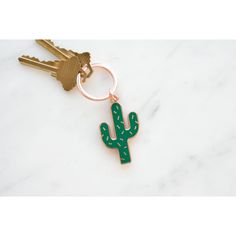 a keychain with a green cactus on it and two keys attached to it