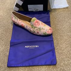 Brand New Aquazzura Flats In Pink Floral. Runs True To Size And Fits Like An 8.5 Us. Only Right Shoe Unwrapped To Try On. Will Include Box And Dust Bag. Designer Round Toe Loafers For Spring, Luxury Spring Loafers With Removable Insole, Designer Slip-on Flats For Spring, Luxury Flat Loafers For Spring, Designer Spring Workwear Flats, Designer Slip-on Loafers For Spring, Designer Spring Slip-on Loafers, Designer Flat Loafers For Spring, Aquazzura Flats