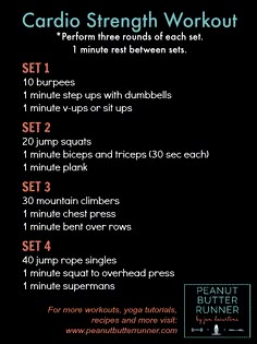 the cardio strength workout for beginners is shown with instructions to start and finish