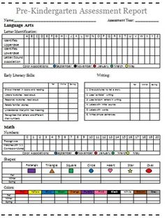 the printable report sheet for pre - kinder student's school attendances