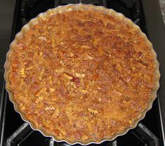 a pie sitting on top of an oven