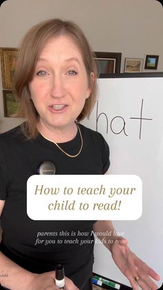 a woman holding up a sign with the words how to teach your child to read