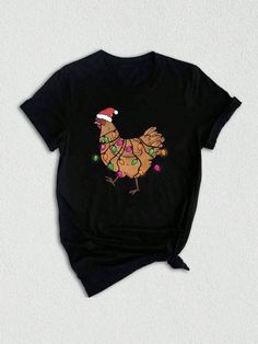 Introducing our Christmas Chicken Shirt, the perfect gift for chicken lovers and farmers this holiday season! This adorable Animal Christmas Shirt features a festive design that showcases your love for chickens and the Christmas spirit. Whether you're a crazy chicken lady or a proud farmer, this Xmas Farmer T-Shirt is a must-have addition to your wardrobe.Christmas Chicken Shirt, Chicken Lover Shirt, Animal Christmas Shirt, Xmas Farmer T-Shirt, Crazy Chicken Lady, Kids Christmas Tee Black Casual  Short Sleeve  Animal,Cartoon,Christmas,Colorblock,Figure,Geometric,Graphic,Letter,Striped,Plants,Textured Pattern    Women Clothing, size features are:Bust: ,Length: ,Sleeve Length: Chicken Christmas, Christmas Chicken, Stand Collar Top, Crazy Chicken, Chicken Shirt, Crazy Chicken Lady, Chicken Lady, Chicken Shirts, Animal Christmas