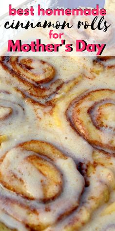 a cinnamon roll sitting on top of a pan covered in icing