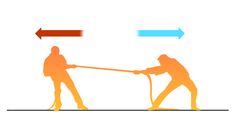 two people are pulling something on a rope with an arrow pointing to the other side