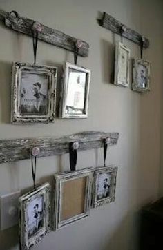 some old frames are hanging on the wall