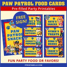 paw patrol party printables with free signs and instructions for each sign in the package