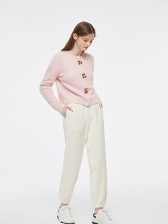 Details: Long sleeve angora knit cardigan in baby pink Featuring custom beaded cherry buttons Ribbed cuff detailing Fitted/Snug fit Materials & Care: 38.6% Nylon, 29.6% Rabbit (Angora) Hair, 28.8% Wool, 3% Spandex Dry clean only Do not bleach Size & Fit: Model is 5'7", Bust 32, Waist 24, Hips 35, wearing a size S Item #: JL4KJ04 Beaded Cherry, Chic Business Casual, Denim Jean Dress, Long Sleeve Knitted Cardigan, Pink Crewneck, Button Cardigan, Cashmere Wool, Silk Shirt, Shirt Sale