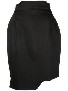 Pencil Design, Thierry Mugler, Pencil Skirt Black, Asymmetrical Design, Environmental Impact, Skirt Black, Above Knee, From Scratch, Black Cotton