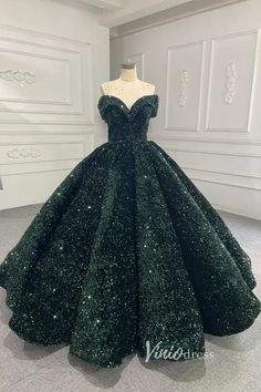 Shiny Emerald Green Sequin Wedding Dress Off the Shoulder Debutante Ball Gown 66991 viniodress Hunter Green Sweet 16 Dress, Emerald Green Prom Dress Poofy, Dark Green Quince Dress, Dark Green Quinceanera Dresses, Debutante Ball Gown, Dark Green Ball Gown, Emerald Green Ball Gown, Slytherin Dress, Green Quince Dress