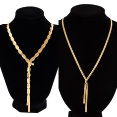 Brand Name: MaytrendsMetals Type: Copper AlloyMetals Type: Iron alloyNecklace Type: Pendant NecklacesMaterial: MetalGender: WomenModel Number: C05599 C05600Style: Hiphop/RockShape\pattern: GeometricFine or Fashion: FashionOccasion: PartyChain Type: Snake ChainItem Type: Necklacescolor: gold color silver colorstyle: Punk, fashion, hip-hop, simplicitymaterial: Copper chainoccasion: Party, birthday, banquet, bar, nightclubcharacteristic: Flat snake chain necklacecharacteristic: Twisted flat snake c Metal Tassel Necklace With Adjustable Chain For Parties, Party Tassel Necklace With Chain, Party Metal Tassel Necklace With Chain, Party Lariat Necklace, Metal Tassel Necklace For Party, Long Tassel Necklace For Party, Party Lariat Necklace With Dangle Chain, Metal Lariat Necklace With Chain For Party, Adjustable Gold Tassel Necklace For Party