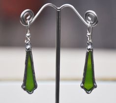 Green Teardrop Glass Jewelry, Green Recycled Glass Dangle Earrings, Green Dangle Earrings With Recycled Glass, Green Dangle Earrings In Recycled Glass, Green Glass Nickel-free Earrings, Nickel-free Green Glass Earrings, Stained Glass Earrings, Stained Glass Jewelry, Decorative Beads