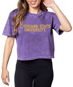 PRICES MAY VARY. This on trend cropped tee is perfect for gameday or lounging! This style features a cropped silhouette with short sleeves and rounded neckline. This mineral wash fabric gives an edgy look with a super soft hand feel. Screenprinted team graphic at center chest. NCAA officially licensed and proudly designed in the USA Relaxed Fit Cropped Cotton T-shirt For Sports, Summer Sports Cropped T-shirt With Relaxed Fit, Summer Sports Cropped T-shirt In Relaxed Fit, Relaxed Fit Cropped T-shirt For Summer Sports, Summer Acid Wash Crew Neck Crop Top, Summer Acid Wash Crop Top With Crew Neck, Acid Wash Crew Neck Crop Top For Summer, Summer Distressed Crew Neck Crop Top, Summer Acid Wash Cropped Cotton T-shirt