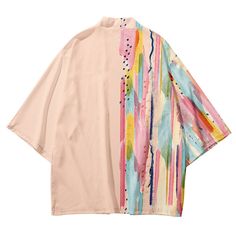 Introducing our Art Pink Kimono Shirt, a masterpiece of style and creativity. With its captivating blend of artistry and fashion-forward design, this kimono shirt is sure to make a statement wherever you go. Featuring a vibrant pink hue and an art-inspired print, our Art Pink Kimono Shirt showcases a unique and eye-catching aesthetic. The abstract patterns and brushstroke-like details create a sense of movement and artistic expression, adding an element of intrigue to your outfit. *The product r Spring Shirt With Unique Print And Relaxed Fit, Trendy Pink Top With Abstract Print, Artistic Cotton Summer Shirt, Casual Pink Tops With Abstract Print, Oversized Multicolor Printed Shirt, Casual Pink Top With Abstract Print, Pink Long Sleeve Tops With Abstract Print, Bohemian Pink Graphic Print T-shirt, Pink Graffiti Print Top For Spring