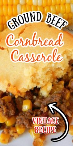 the ground beef cornbread casserole has been cut in half and is ready to be eaten