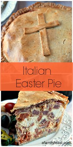 an italian easter pie on a white plate