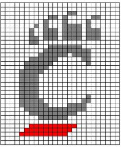 a cross stitch pattern with the number seven in grey, red and white colors on it