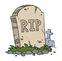 a cartoon tombstone with the word rip on it