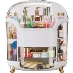 a large white cosmetic case with lots of cosmetics