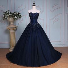 Custom size and custom color are available, there is no extra payment for custom size or custom color. Product Information: Dress Number: #65TR, Material: Tulle, Silhouette: Ball Gown Color: Blue, Hemline: Floor Length, Back Details: Lace-up Delivery times: Processing time: 2-3 weeksShipping time: 3-5 working days Rush Order Rush order service is available, For rush order, you can receive your order in 2 weeks. Custom Measurements For custom size, please leave us the following measurements in th Navy Blue Ball Gown, Royal Wardrobe, Blue Ball Gown, Prom Dress With Train, Tulle Prom Dresses, Gown Ideas, Navy Blue Prom Dresses, Tulle Party Dress, Blue Ball Gowns