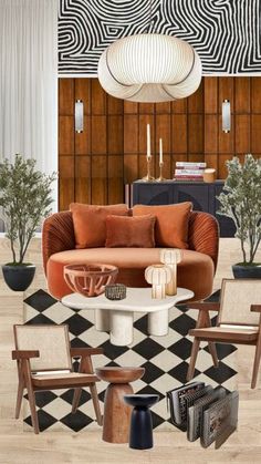 a living room filled with lots of furniture and decor on top of a hard wood floor